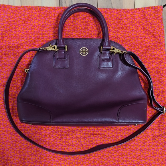 EUC! Tory Burch Robinson Dome Leather Satchel In Purple Plum - Picture 1 of 16